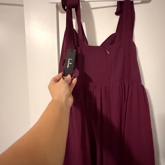 Lulus Radiant Charisma Plum Chiffon Ruched Tie-strap Maxi Dress Purple - Size XL - Picture 4 of 5